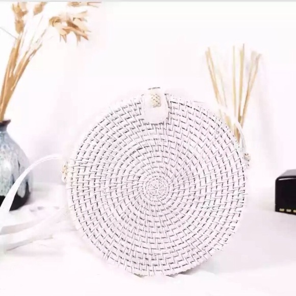 Handbags - White Round Straw Bag Boho Beach Crossbody